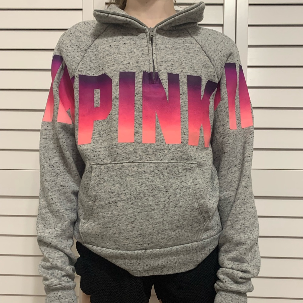 Gray Pink Brand Half-Zip Sweatshirt